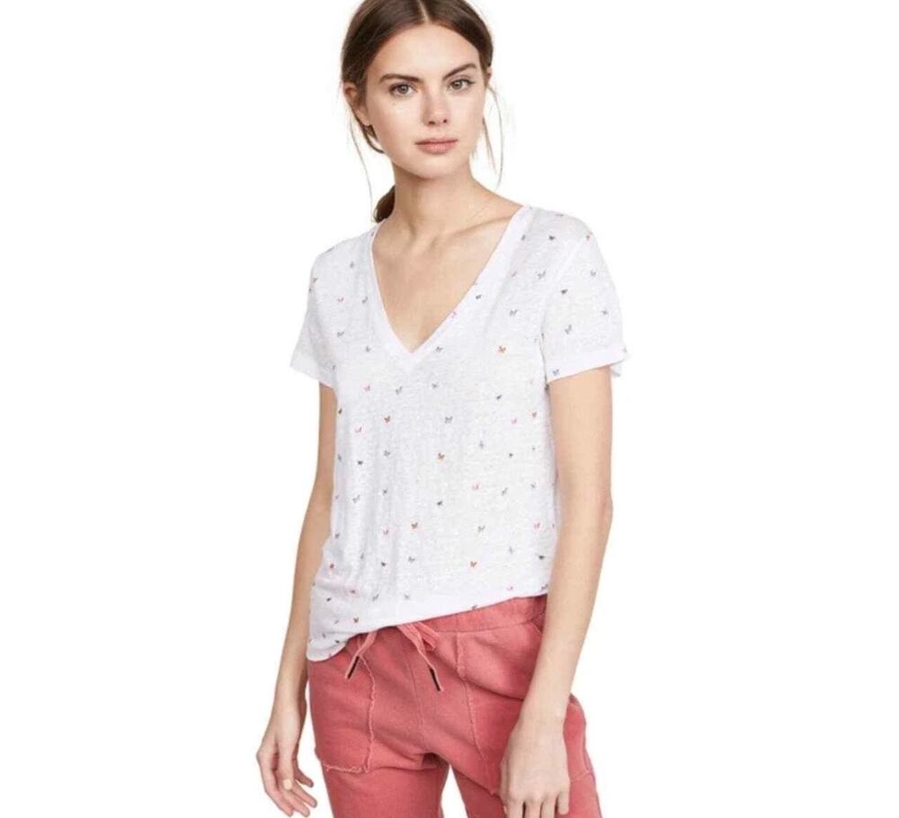 Red/White/Blue Rails Cara Linen Blend V-Neck Preppy Patriotic Star Shirt USA